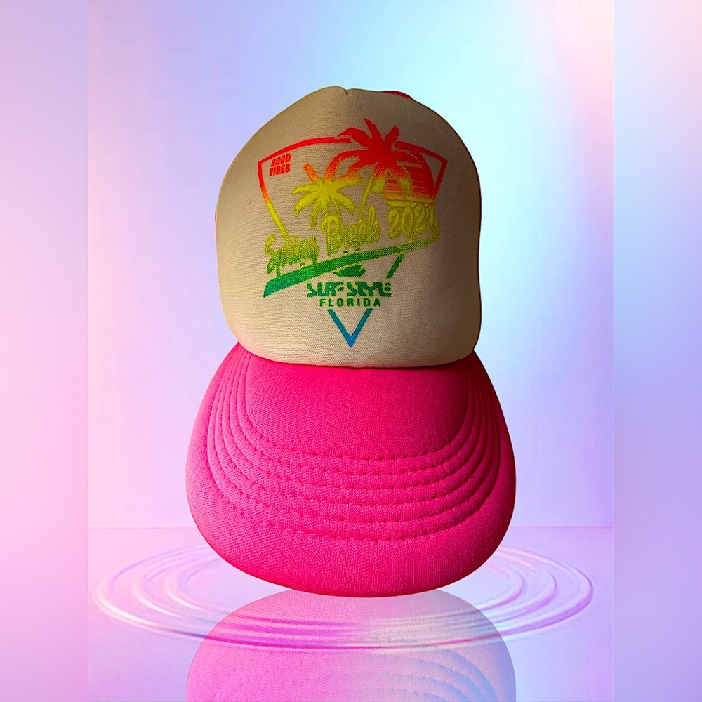 Good Vibes Spring Break 2021 Surf Style FLORIDA Neon Trucker Hat